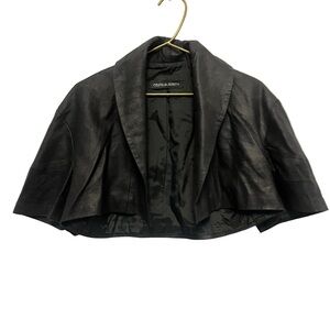 Black Leather Cropped Jacket / Capelet by Camilla Stærk